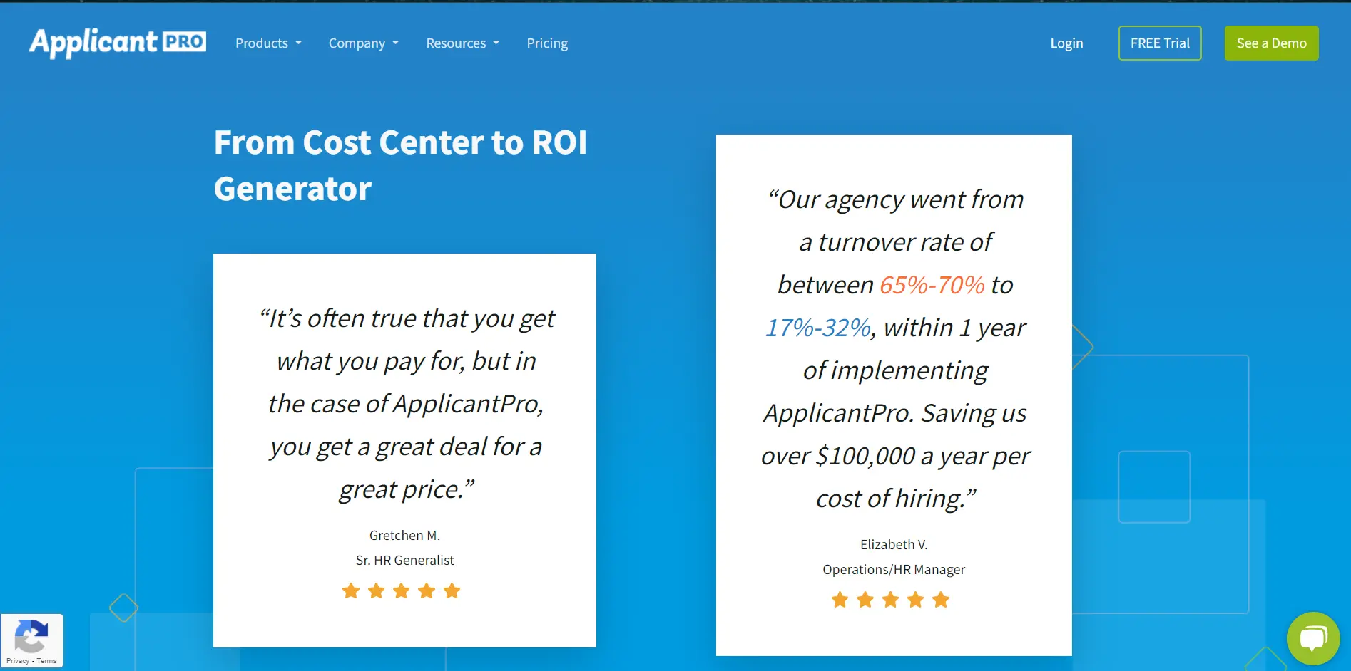 Two positive reviews from customers of ApplicantPro