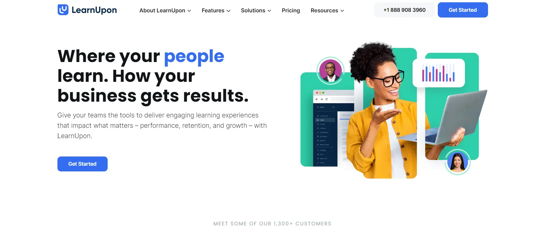 Screenshot of LearnUpon's website homepage