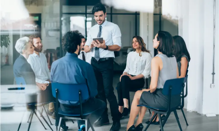 group of employees training in a room